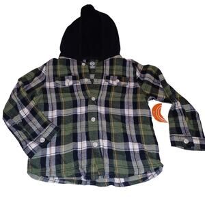 NEW Kids WonderNation 4T Hoodie Flannel Button up Green/Black